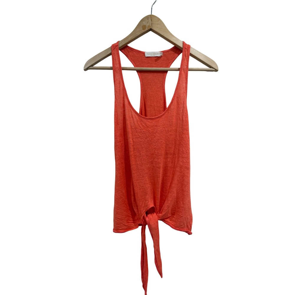 Ramy Brook Coral Orange 100% Linen Tie Front Racerback Tank Top Size M